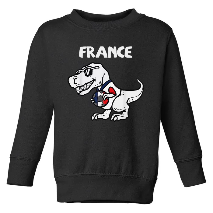 Funny France Trex Dino French Flag Soccer Fan Toddler Sweatshirt