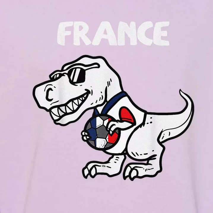 Funny France Trex Dino French Flag Soccer Fan Garment-Dyed Sweatshirt