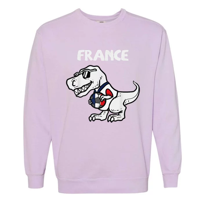 Funny France Trex Dino French Flag Soccer Fan Garment-Dyed Sweatshirt