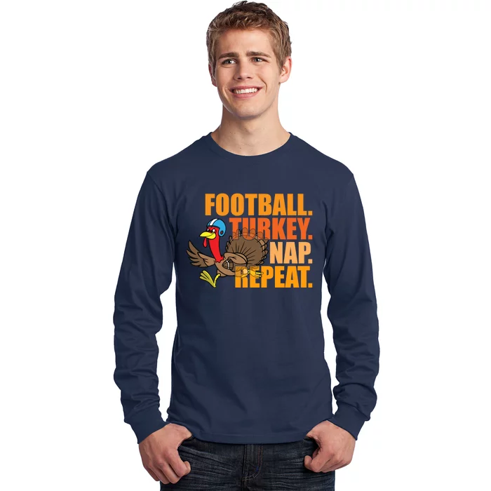 Funny Football Turkey Nap Repeat Thanksgiving Long Sleeve Shirt