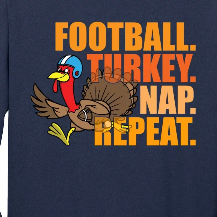 Funny Football Turkey Nap Repeat Thanksgiving Long Sleeve Shirt