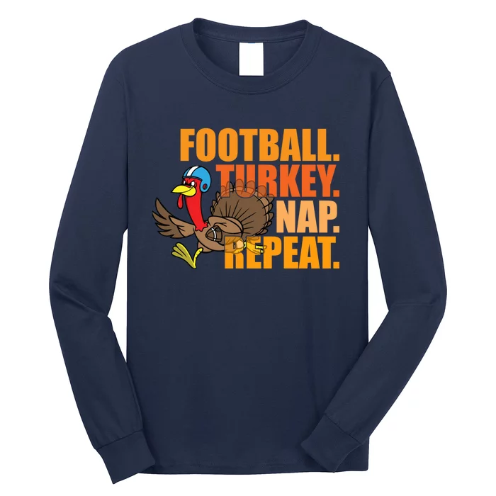 Funny Football Turkey Nap Repeat Thanksgiving Long Sleeve Shirt