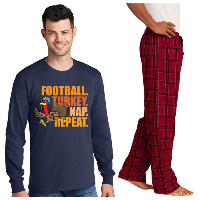 Funny Football Turkey Nap Repeat Thanksgiving Long Sleeve Pajama Set