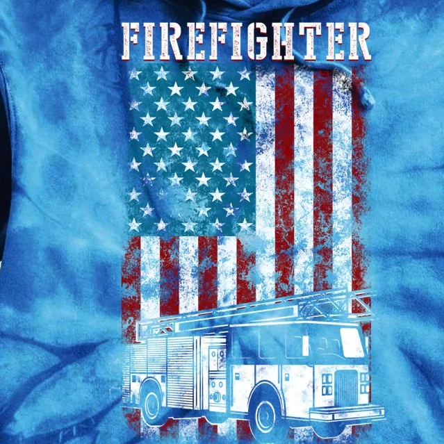 Fire Fire Truck Tattered Firefighter American Flag Great Gift Tie Dye Hoodie