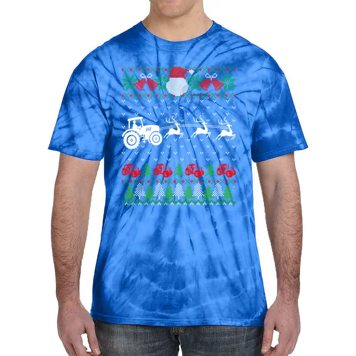 Farming Farmer Tractor Ugly Christmas Family Funny Gift Tie-Dye T-Shirt