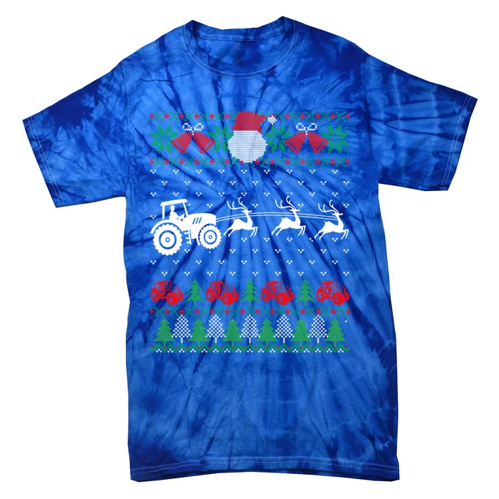 Farming Farmer Tractor Ugly Christmas Family Funny Gift Tie-Dye T-Shirt