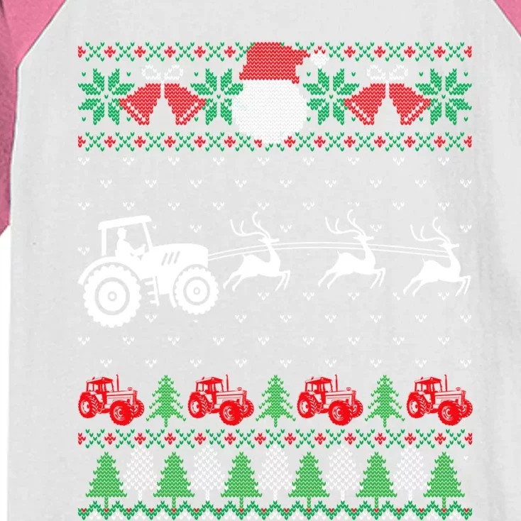 Farming Farmer Tractor Ugly Christmas Family Funny Gift Kids Colorblock Raglan Jersey