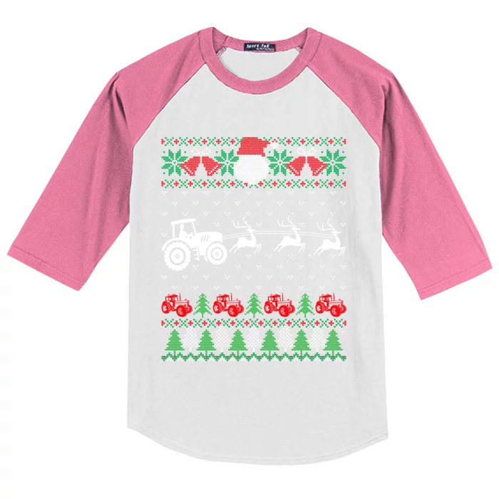 Farming Farmer Tractor Ugly Christmas Family Funny Gift Kids Colorblock Raglan Jersey