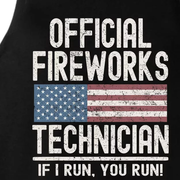 Funny Fireworks Technician If I Run You Run Ladies Tri-Blend Wicking Tank