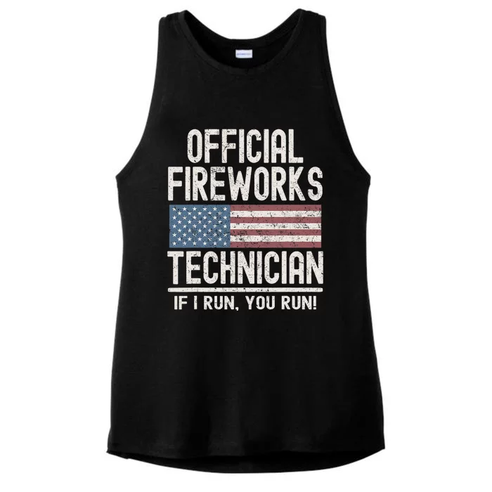 Funny Fireworks Technician If I Run You Run Ladies Tri-Blend Wicking Tank