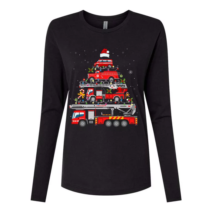 Firefighter Fire Truck Christmas Tree Lights Santa Womens Cotton Relaxed Long Sleeve T-Shirt