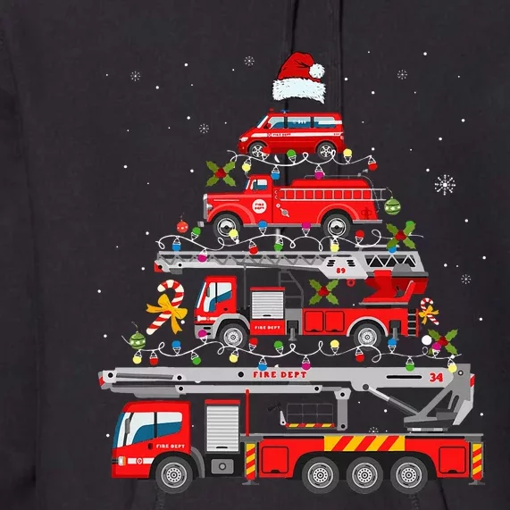 Firefighter Fire Truck Christmas Tree Lights Santa Premium Hoodie