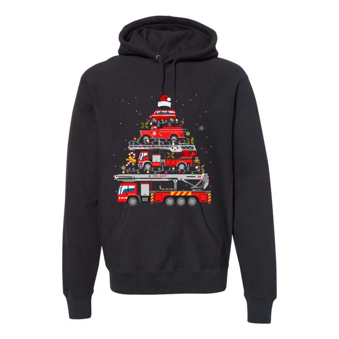 Firefighter Fire Truck Christmas Tree Lights Santa Premium Hoodie