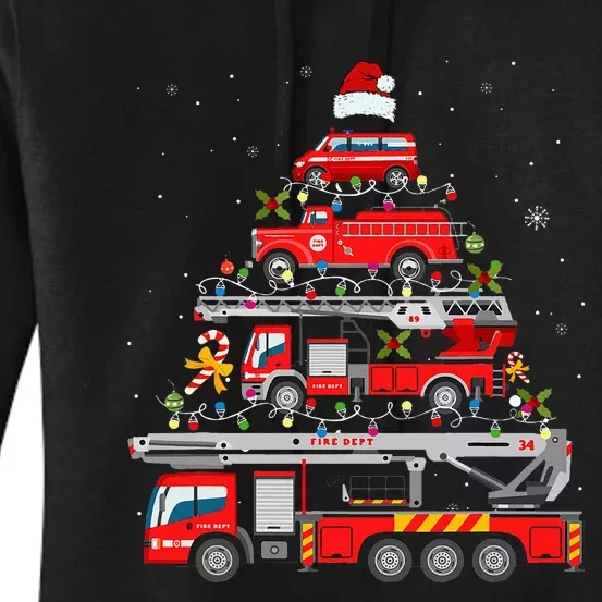 Firefighter Fire Truck Christmas Tree Lights Santa Women's Pullover Hoodie