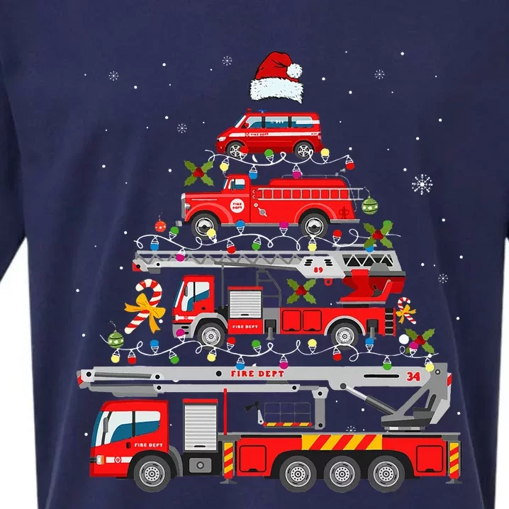 Firefighter Fire Truck Christmas Tree Lights Santa Sueded Cloud Jersey T-Shirt