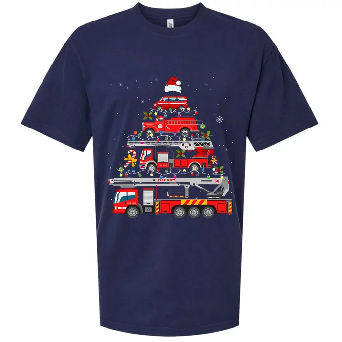 Firefighter Fire Truck Christmas Tree Lights Santa Sueded Cloud Jersey T-Shirt