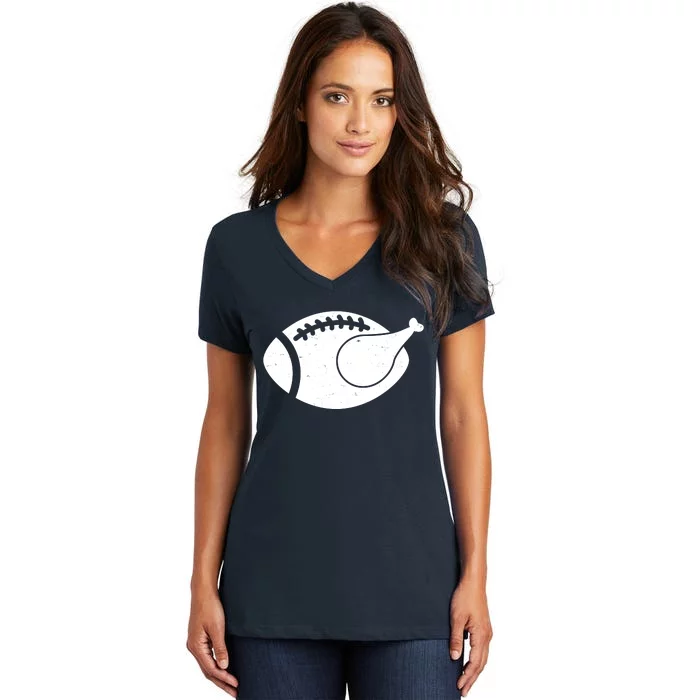 Funny Football Turkey Thanksgiving Sports Fan Women's V-Neck T-Shirt