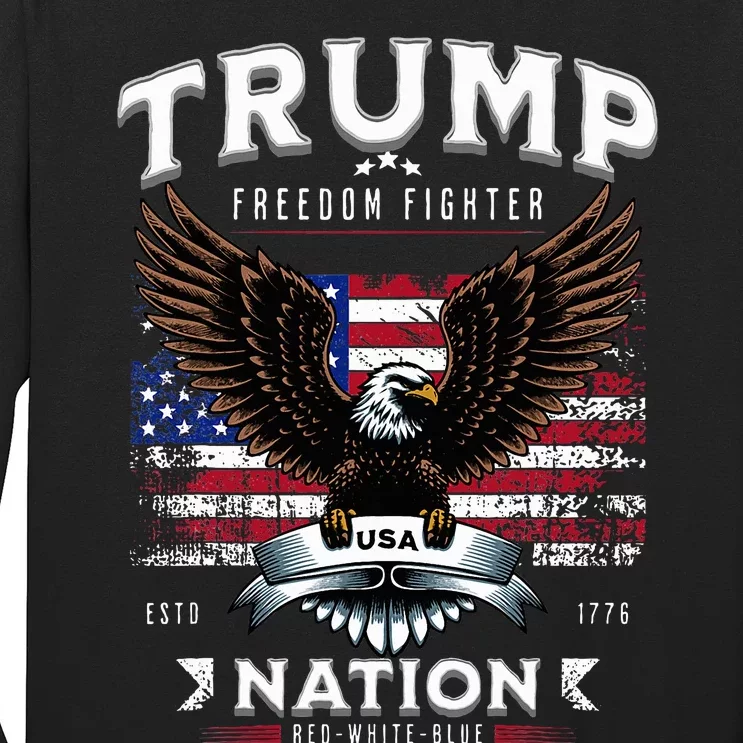 Freedom Fighter Trump Patriotic Eagle Usa Flag Long Sleeve Shirt