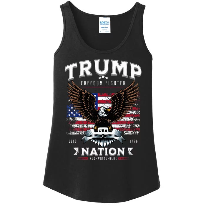 Freedom Fighter Trump Patriotic Eagle Usa Flag Ladies Essential Tank