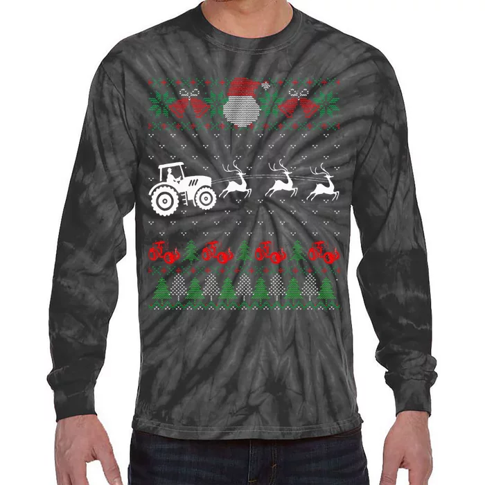 Farming Farmer Tractor Ugly Christmas Sweaters Family Tie-Dye Long Sleeve Shirt