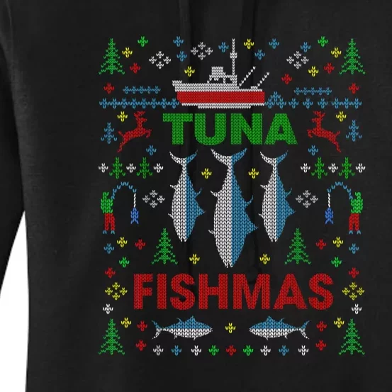 Funny Fish Tuna Fishmas Ugly Christmas Sweater Party Fisherman Women's Pullover Hoodie