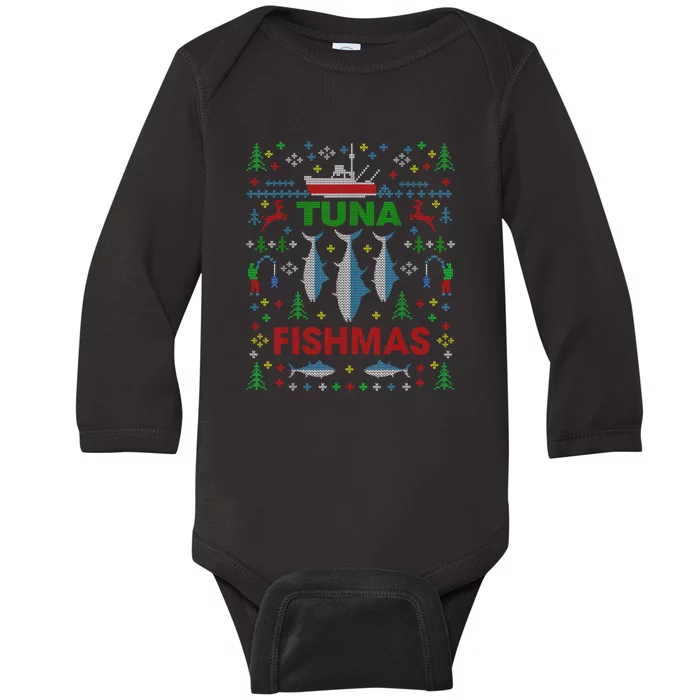 Funny Fish Tuna Fishmas Ugly Christmas Sweater Party Fisherman Baby Long Sleeve Bodysuit