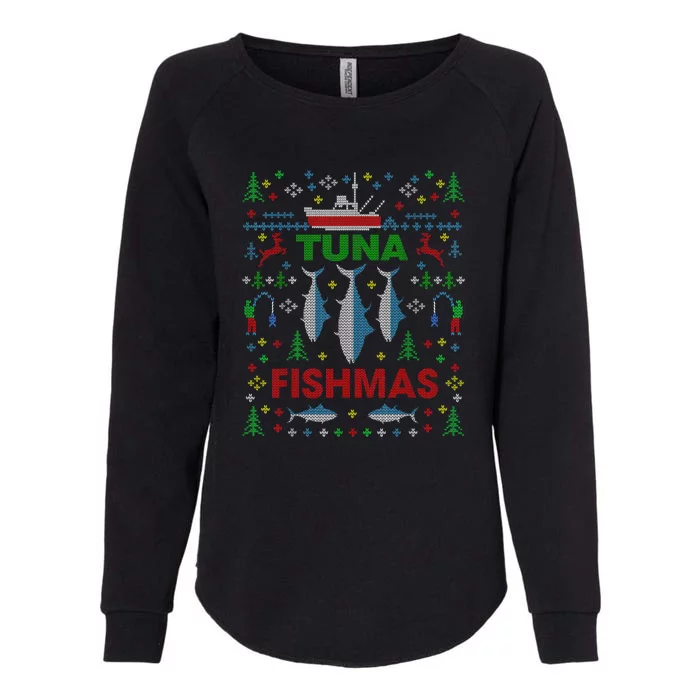 Funny Fish Tuna Fishmas Ugly Christmas Sweater Party Fisherman Womens California Wash Sweatshirt