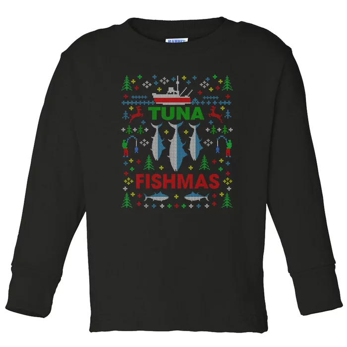 Funny Fish Tuna Fishmas Ugly Christmas Sweater Party Fisherman Toddler Long Sleeve Shirt