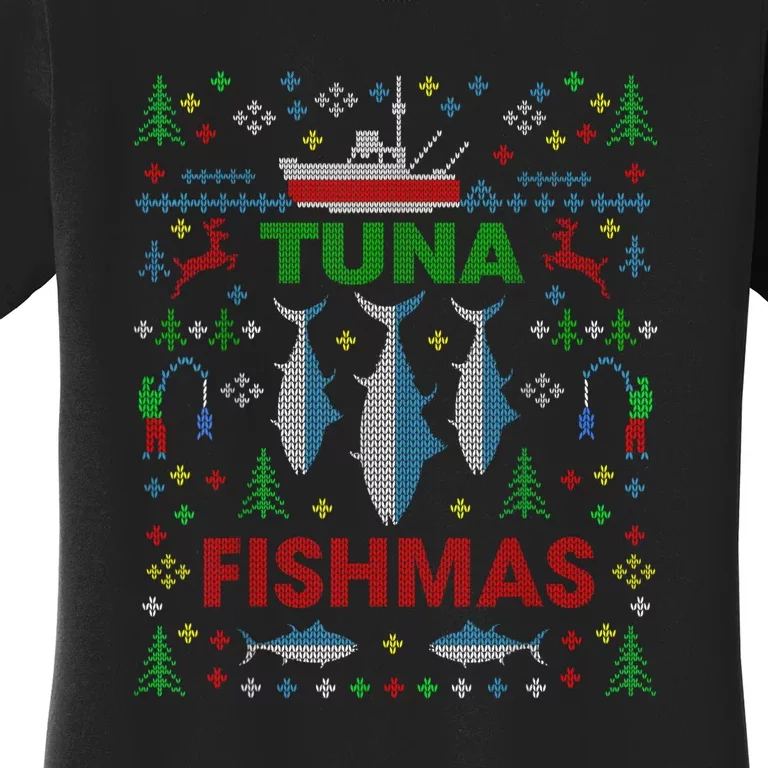 Funny Fish Tuna Fishmas Ugly Christmas Sweater Party Fisherman Women's T-Shirt