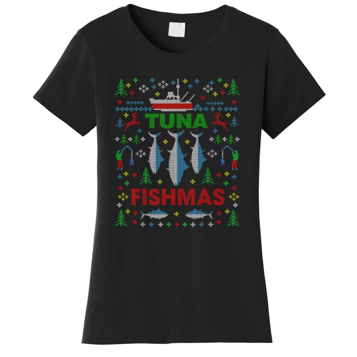 Funny Fish Tuna Fishmas Ugly Christmas Sweater Party Fisherman Women's T-Shirt