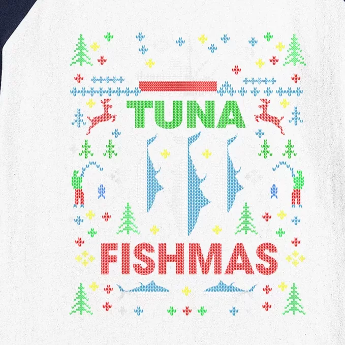 Funny Fish Tuna Fishmas Ugly Christmas Sweater Party Fisherman Baseball Sleeve Shirt