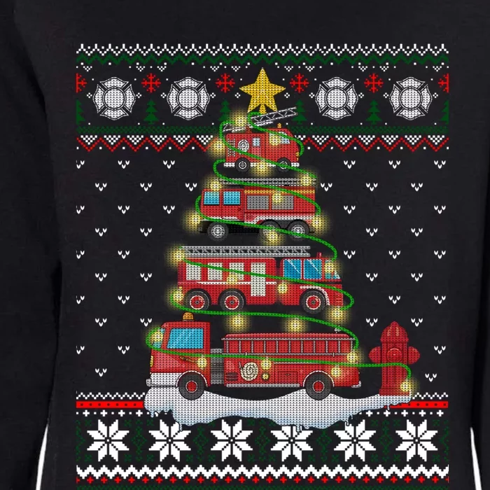 Firefighter Fire Truck Christmas Tree Xmas Gift Ugly Sweater Gift Womens California Wash Sweatshirt