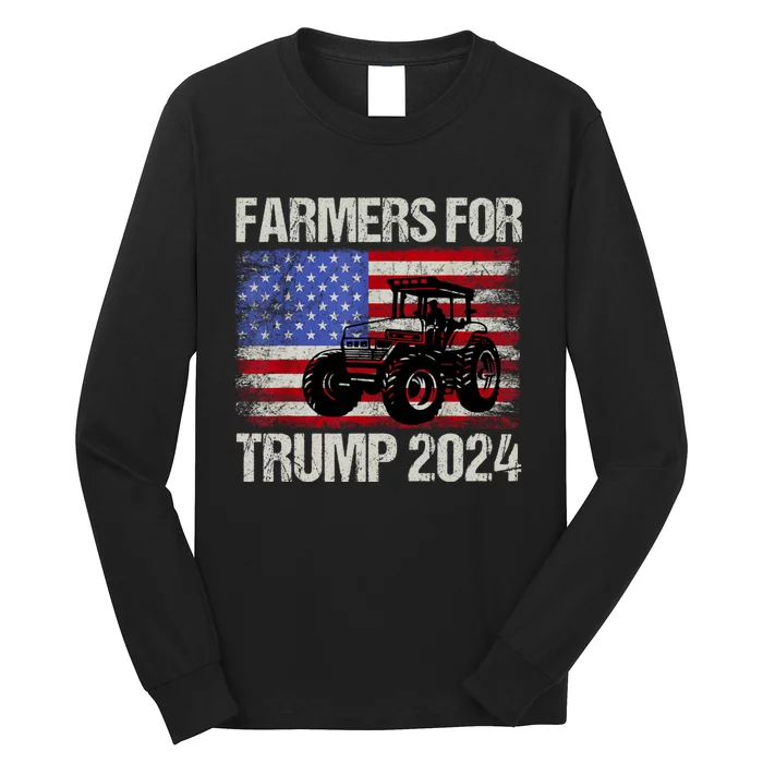 Farmers For Trump 2024 American Election Pro Trump Farmers Long Sleeve Shirt