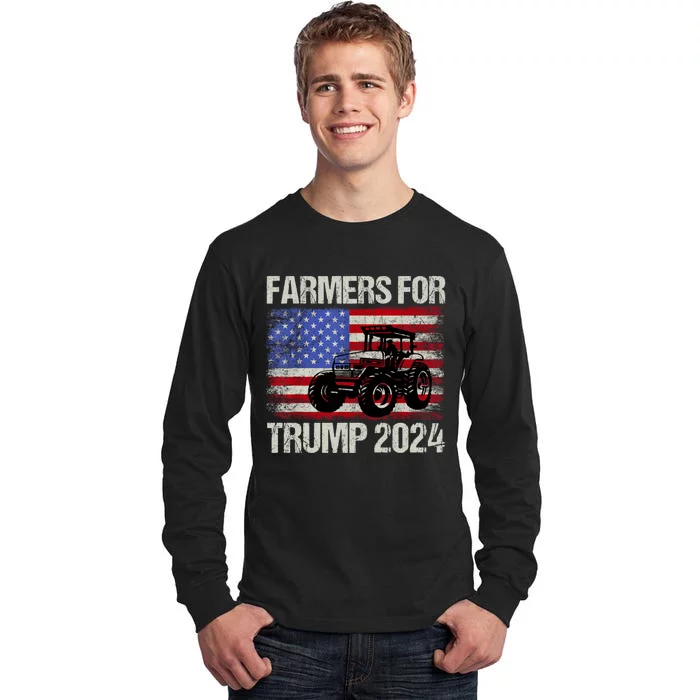 Farmers For Trump 2024 American Election Pro Trump Farmers Tall Long Sleeve T-Shirt