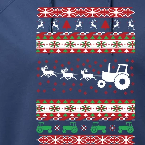 Farming Farmer Tractor Ugly Christmas T Performance Fleece Hoodie