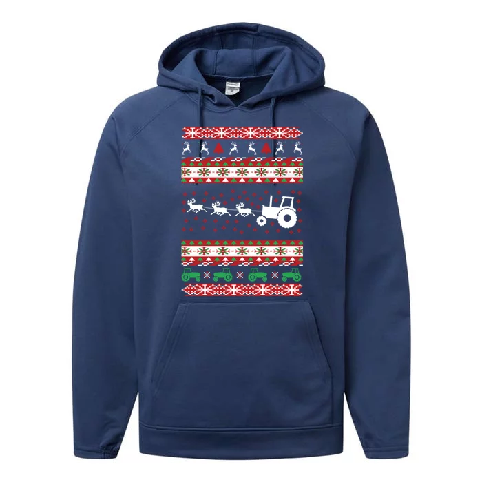 Farming Farmer Tractor Ugly Christmas T Performance Fleece Hoodie