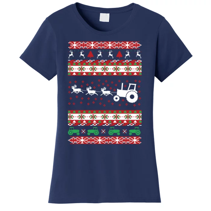 Farming Farmer Tractor Ugly Christmas T Women's T-Shirt