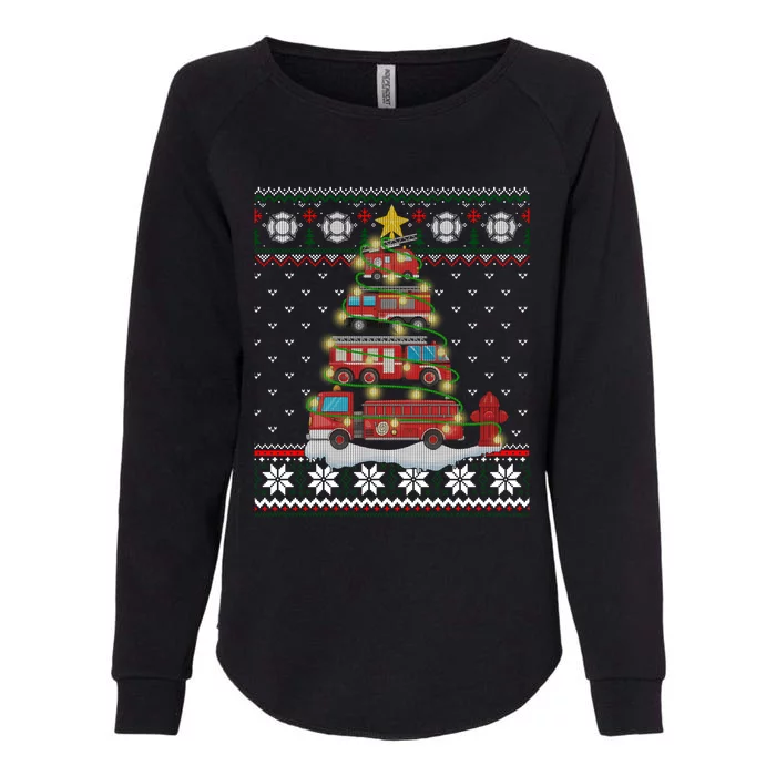 Firefighter Fire Truck Christmas Tree Xmas Gift Ugly Sweater Womens California Wash Sweatshirt