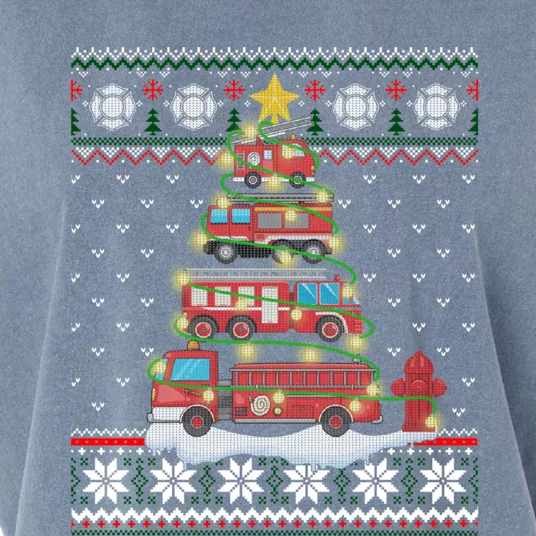 Firefighter Fire Truck Christmas Tree Xmas Gift Ugly Sweater Garment-Dyed Women's Muscle Tee