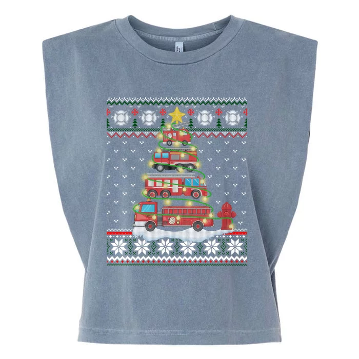 Firefighter Fire Truck Christmas Tree Xmas Gift Ugly Sweater Garment-Dyed Women's Muscle Tee