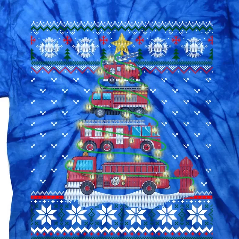 Firefighter Fire Truck Christmas Tree Xmas Gift Ugly Sweater Cool Gift Tie-Dye T-Shirt