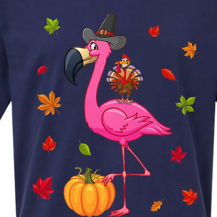 Funny Flamingo Turkey Thanksgiving Pumpkin Sueded Cloud Jersey T-Shirt