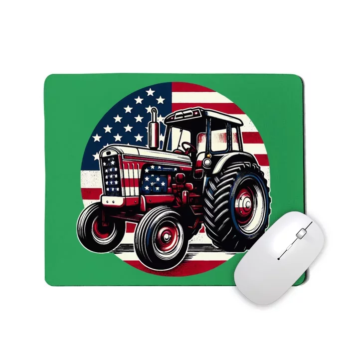 Funny Farm Tractors Usa Flag Patriotic Farming 4th Of July Mousepad