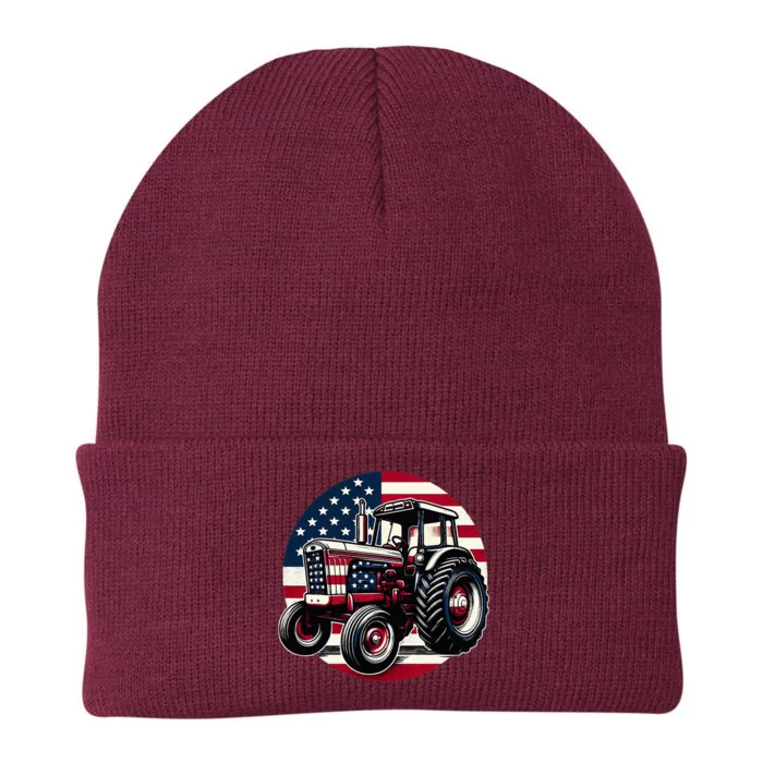 Funny Farm Tractors Usa Flag Patriotic Farming 4th Of July Knit Cap Winter Beanie