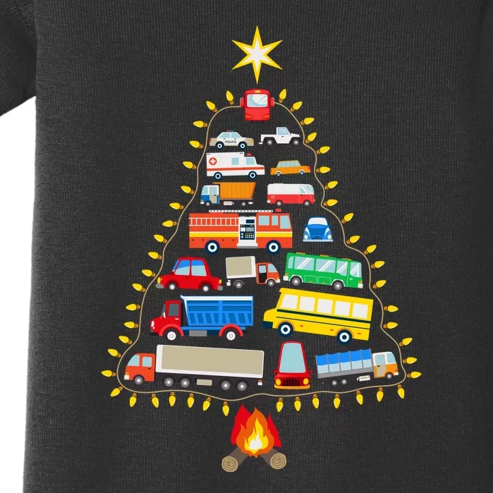 Firefighter Fire Truck Christmas Tree Xmas Tshirt Baby Bodysuit