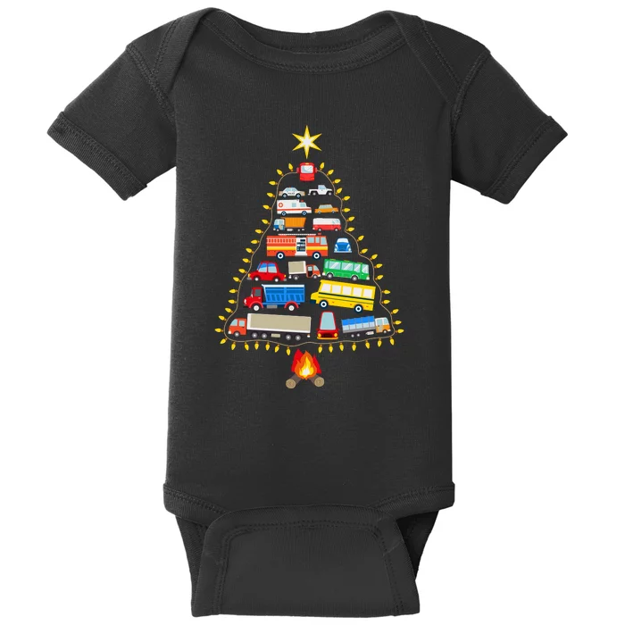 Firefighter Fire Truck Christmas Tree Xmas Tshirt Baby Bodysuit