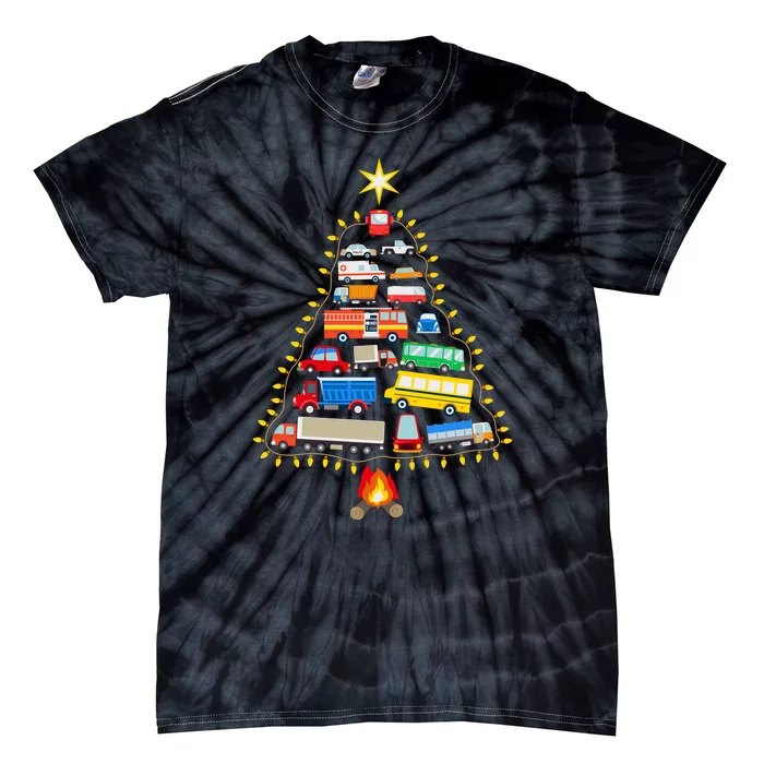 Firefighter Fire Truck Christmas Tree Xmas Tshirt Tie-Dye T-Shirt