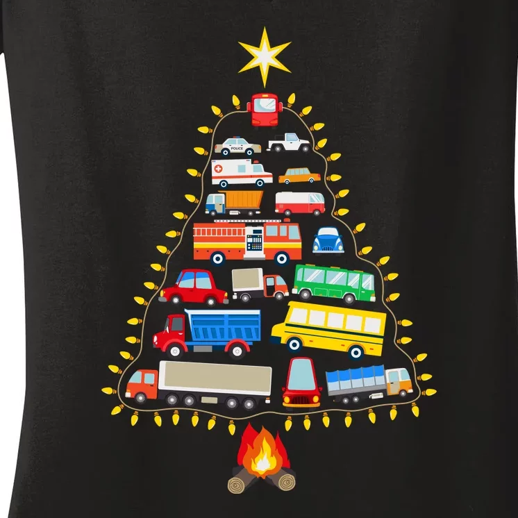 Firefighter Fire Truck Christmas Tree Xmas Tshirt Women's V-Neck T-Shirt