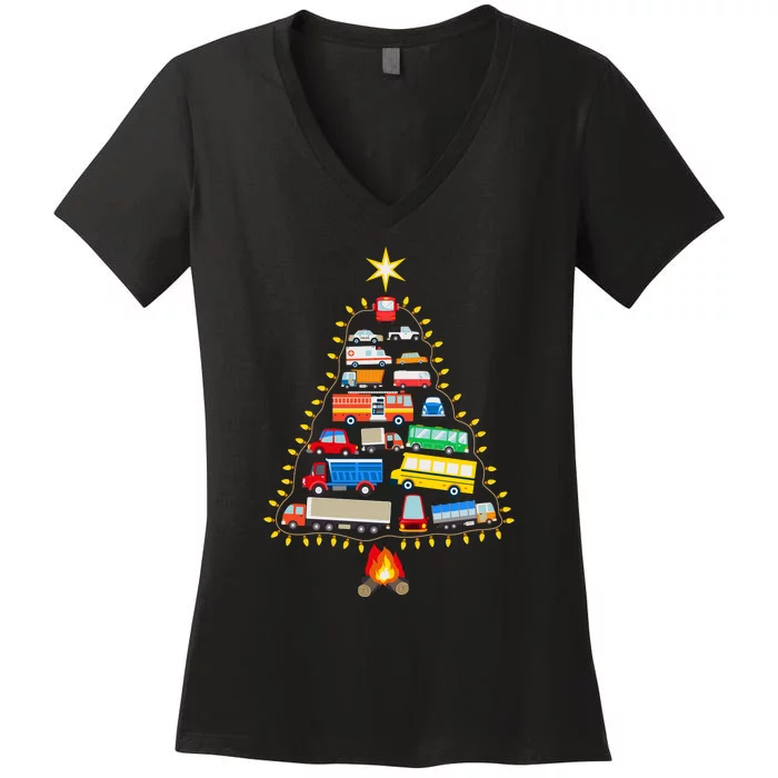 Firefighter Fire Truck Christmas Tree Xmas Tshirt Women's V-Neck T-Shirt