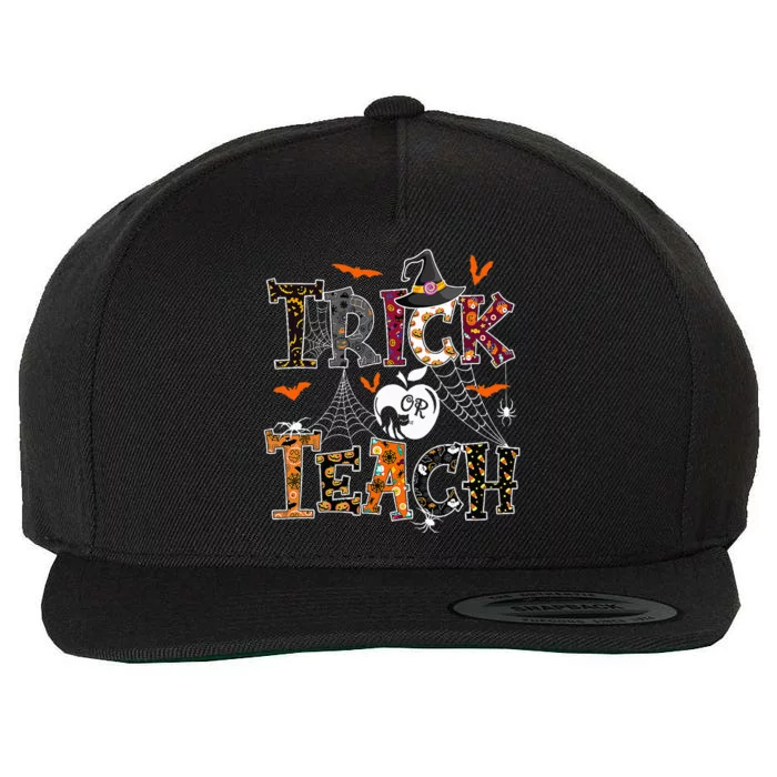 Festive Fall Teacher Trick or Teach for Thanksgiving Halloween Wool Snapback Cap